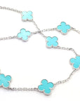 CLOVER 10 MOTIF TURQUOISE SILVER NECKLACE