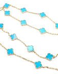 CLOVER 20 MOTIF TURQUOISE 86CM GOLD NECKLACE