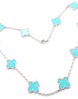 CLOVER 10 MOTIF TURQUOISE SILVER NECKLACE