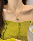 WULU 2 MOTIF MALACHITE PINK GOLD NECKLACE