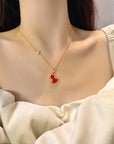 WULU 2 MOTIF CARNELIAN PINK GOLD NECKLACE