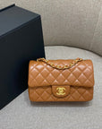 FLAP BAG 20CM CARAMEL LAMBSKIN GOLD HARDWARE