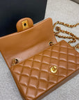 FLAP BAG 20CM CARAMEL LAMBSKIN GOLD HARDWARE