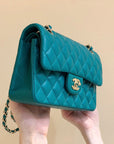 FLAP BAG 23CM GEM GREEN LAMBSKIN GOLD HARDWARE