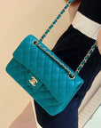 FLAP BAG 23CM GEM GREEN LAMBSKIN GOLD HARDWARE