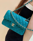 FLAP BAG 23CM GEM GREEN LAMBSKIN GOLD HARDWARE