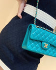 FLAP BAG 23CM GEM GREEN LAMBSKIN GOLD HARDWARE