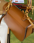 BAMBOO TOP HANDLE BAG 21 IN BROWN CALFSKIN