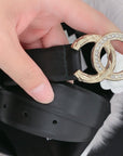CC WOMEN'S BELT 30MM LEATHER BLACK BUCKLE GOLD DIAMOND CARO