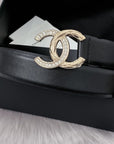 CC WOMEN'S BELT 30MM LEATHER BLACK BUCKLE GOLD DIAMOND CARO