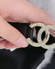CC WOMEN'S BELT 30MM LEATHER BLACK BUCKLE GOLD DIAMOND CARO