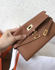 Kelly Long Wallet 20cm Brown Epsom Leather