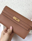 Kelly Long Wallet 20cm Brown Epsom Leather