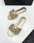CC 25C Mules Flower Gold Metalic Calfskin
