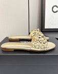 CC 25C Mules Flower Gold Metalic Calfskin