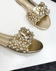 CC 25C Mules Flower Gold Metalic Calfskin