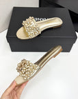 CC 25C Mules Flower Gold Metalic Calfskin