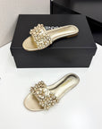 CC 25C Mules Flower Gold Metalic Calfskin