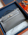 HM Kelly Pochette 22cm Smoke Gray Swift Silver Hardware