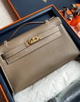 HM Kelly Pochette 22cm Gris Elephant Swift Gold Hardware