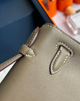 HM Kelly Pochette 22cm Gris Elephant Swift Gold Hardware