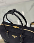 LARGE TOP HANDLE BAG 35 IN BLACK NYLON AND CALFSKIN TRIM