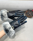 HM Glove In Black Lambskin With Rabbit Fur Lining 353541