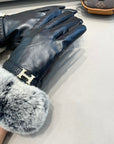 HM Glove In Black Lambskin With Rabbit Fur Lining 353541