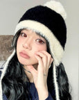 KNIT HAT IN BLACK MIX WHITE WOOL 426270