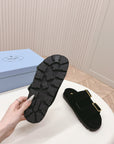 Double Buckle Strap Slides 20 Black Suede