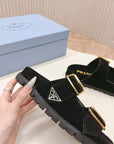 Double Buckle Strap Slides 20 Black Suede