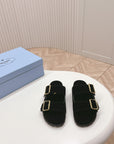 Double Buckle Strap Slides 20 Black Suede