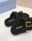 Double Buckle Strap Slides 20 Black Suede