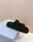 Double Buckle Strap Slides 20 Black Suede