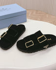 Double Buckle Strap Slides 20 Black Suede