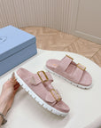 Double Buckle Strap Slides 20 Pink Suede