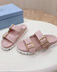 Double Buckle Strap Slides 20 Pink Suede
