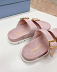 Double Buckle Strap Slides 20 Pink Suede