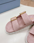 Double Buckle Strap Slides 20 Pink Suede