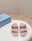 Double Buckle Strap Slides 20 Pink Suede
