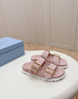 Double Buckle Strap Slides 20 Pink Suede