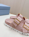 Double Buckle Strap Slides 20 Pink Suede