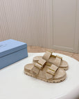 Double Buckle Strap Slides 20 Light Brown Suede