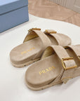 Double Buckle Strap Slides 20 Light Brown Suede
