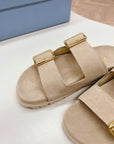 Double Buckle Strap Slides 20 Light Brown Suede