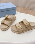 Double Buckle Strap Slides 20 Light Brown Suede