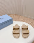 Double Buckle Strap Slides 20 Light Brown Suede