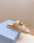 Double Buckle Strap Slides 20 Light Brown Suede