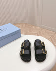 Double Buckle Strap Slides 20 Black Calfskin