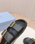 Double Buckle Strap Slides 20 Black Calfskin